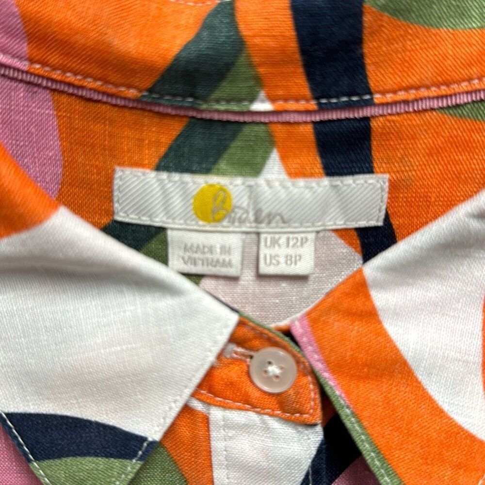 Boden Multi Color Linen Long Sleeve Button Down Top Size 8 Petite - Picture 3 of 6